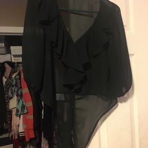 Black sheer long sleeve tie up top